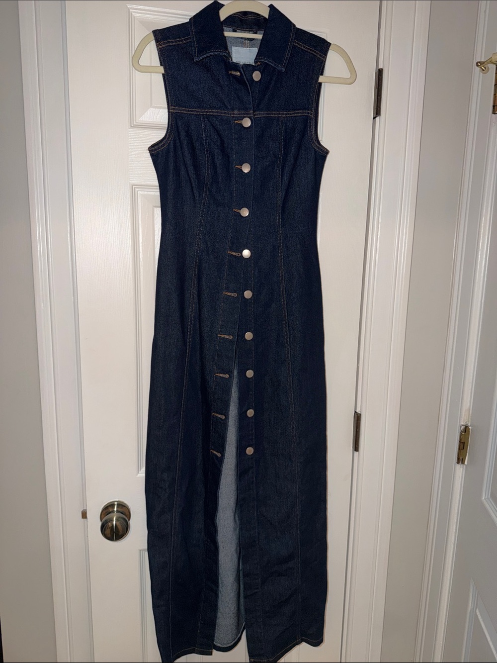 Avec Les Filles Sleeveless Dark Indigo Denim Maxi Dress